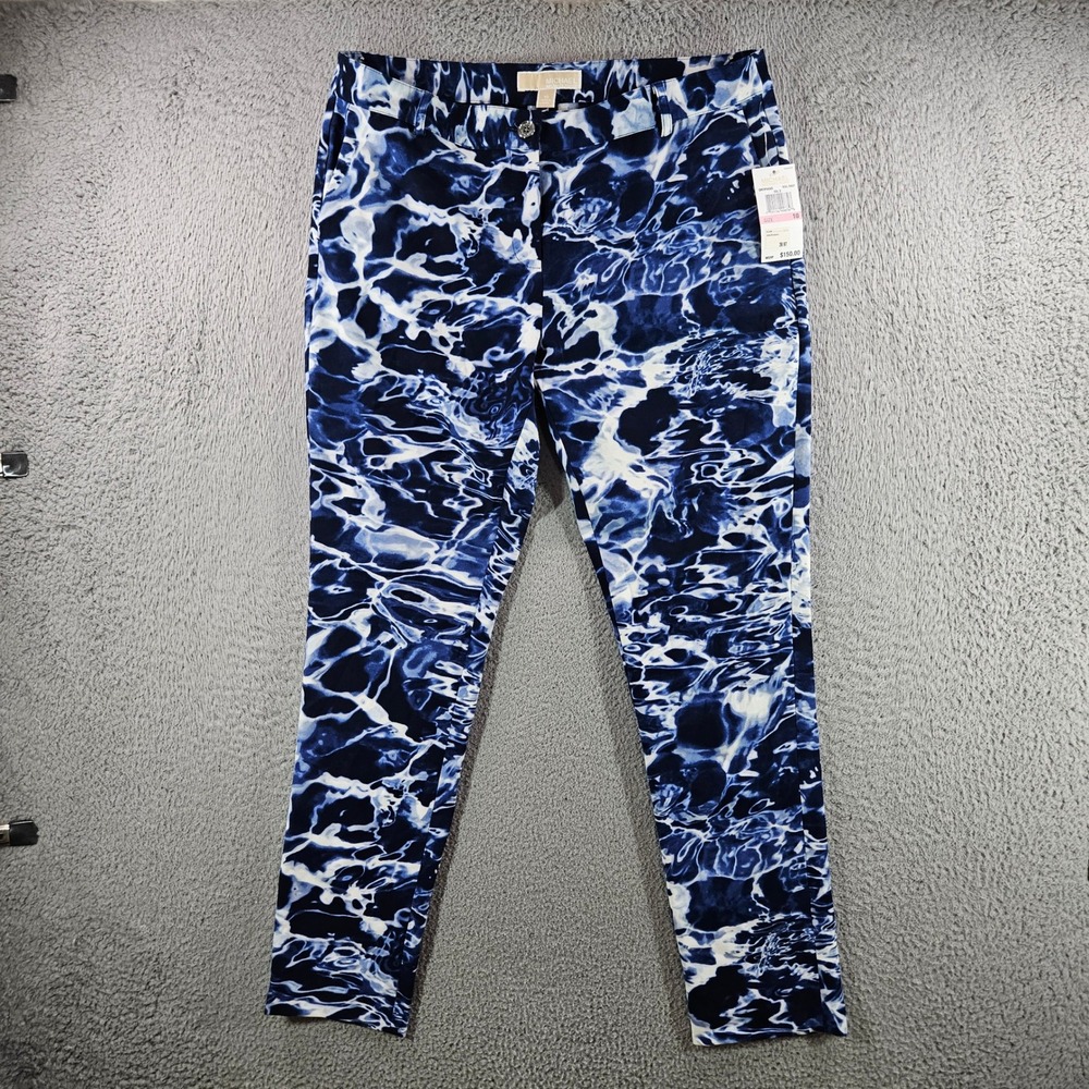 Michael Michael Kors Real Navy Water Ripple Print Ankle Pants Size 10 NEW NWT